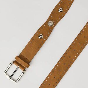 Studded Camel Faux Leather Belt - Large